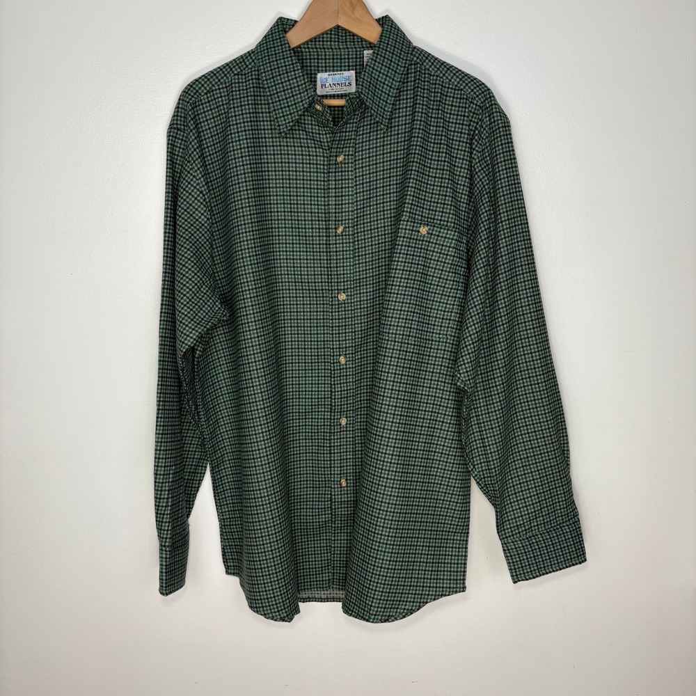 VTG Habands Ice House Mens Flannel Button Up Shirt Size XL Green Plaid Retro